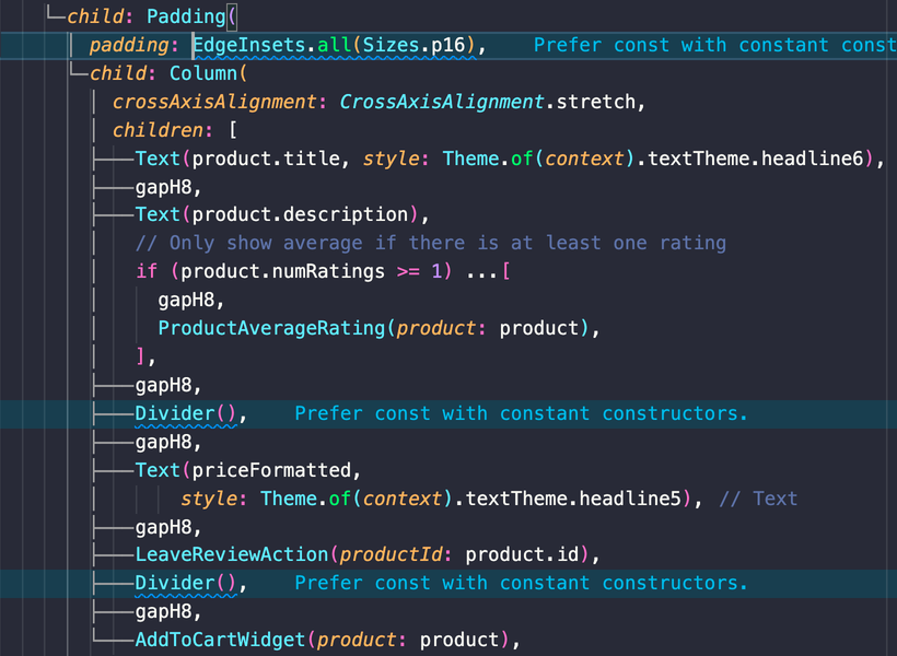 Linter warnings due to missing const constructors
