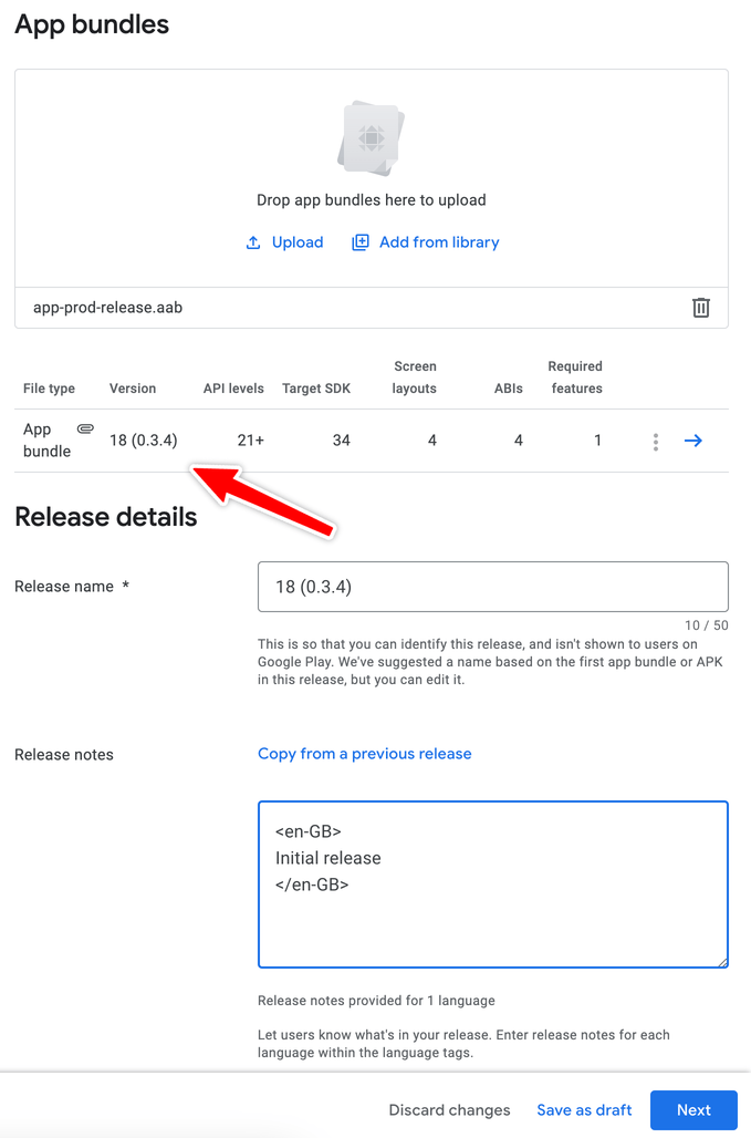 Uploaded app bundle