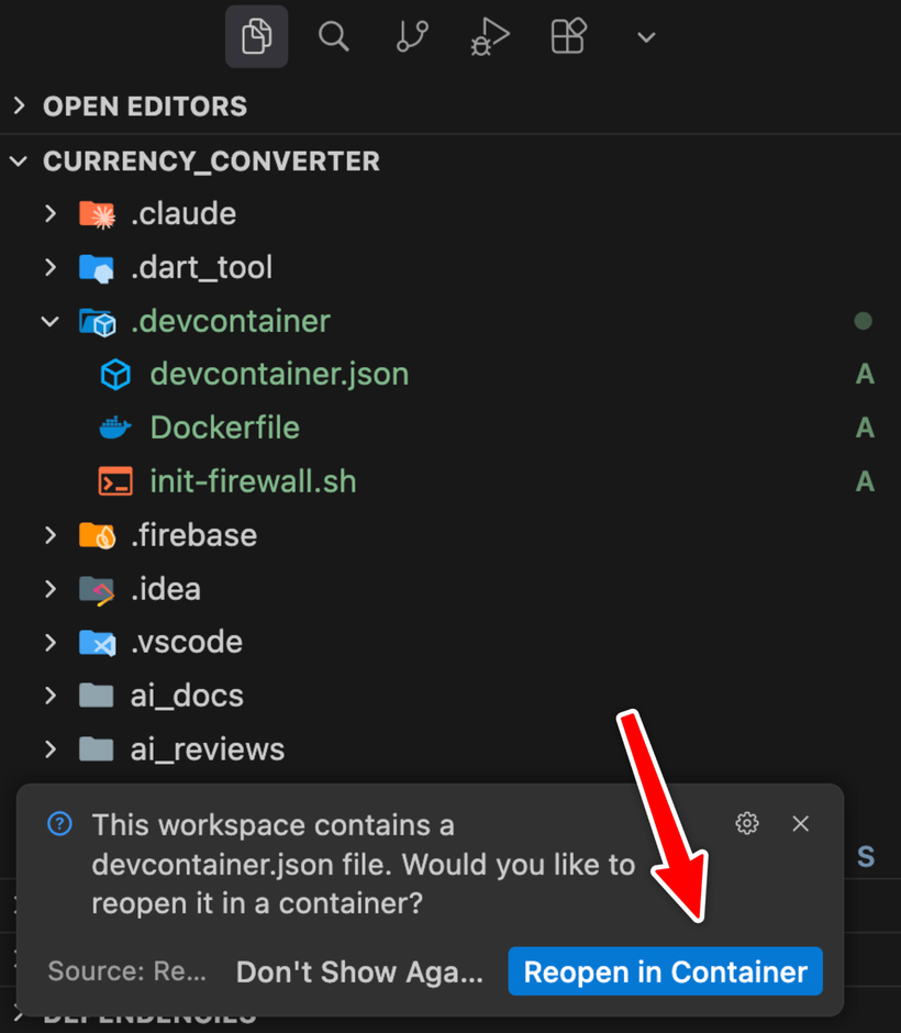 Reopen in Container option