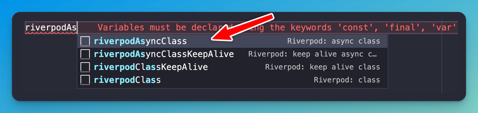 Snippets for creating a Riverpod class type