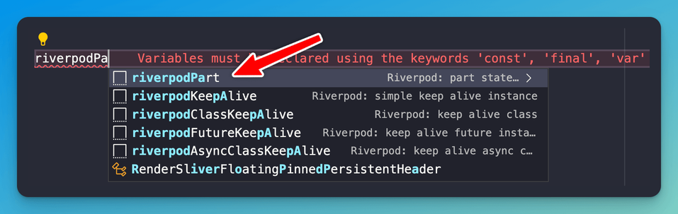 We can declare the part file with the Riverpod Snippets extension