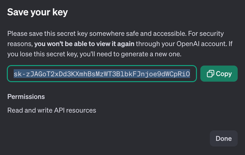 The generated API key to be used when configuring your server