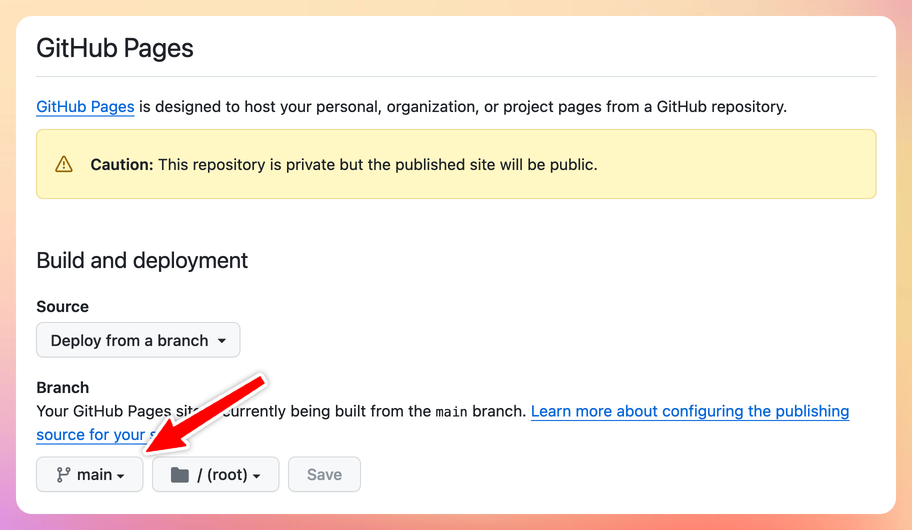 Selecting the branch used by GitHub Pages