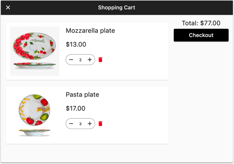 Shopping cart page with options to edit quantity and remove items
