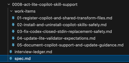 Example spec and work items files generated by the Agentic Coding Toolkit