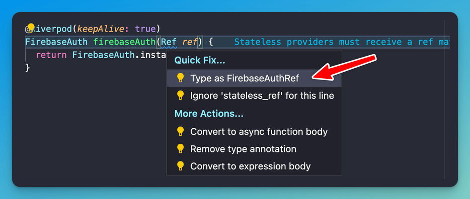 Using the Quick Fix option to choose the correct Ref type