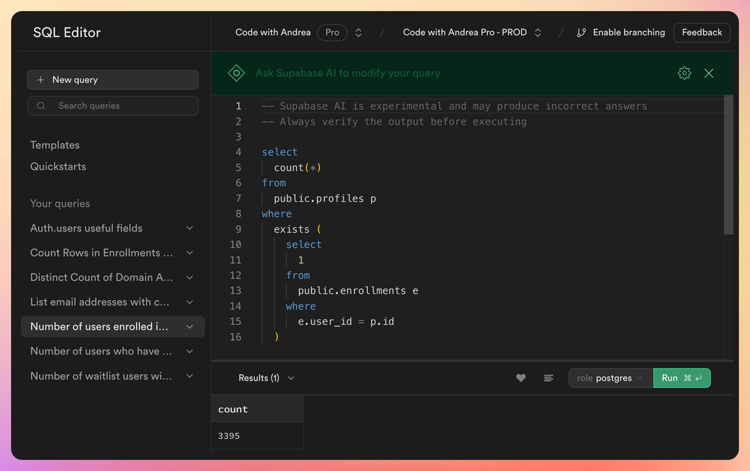Supabase SQL Editor with AI capabilities