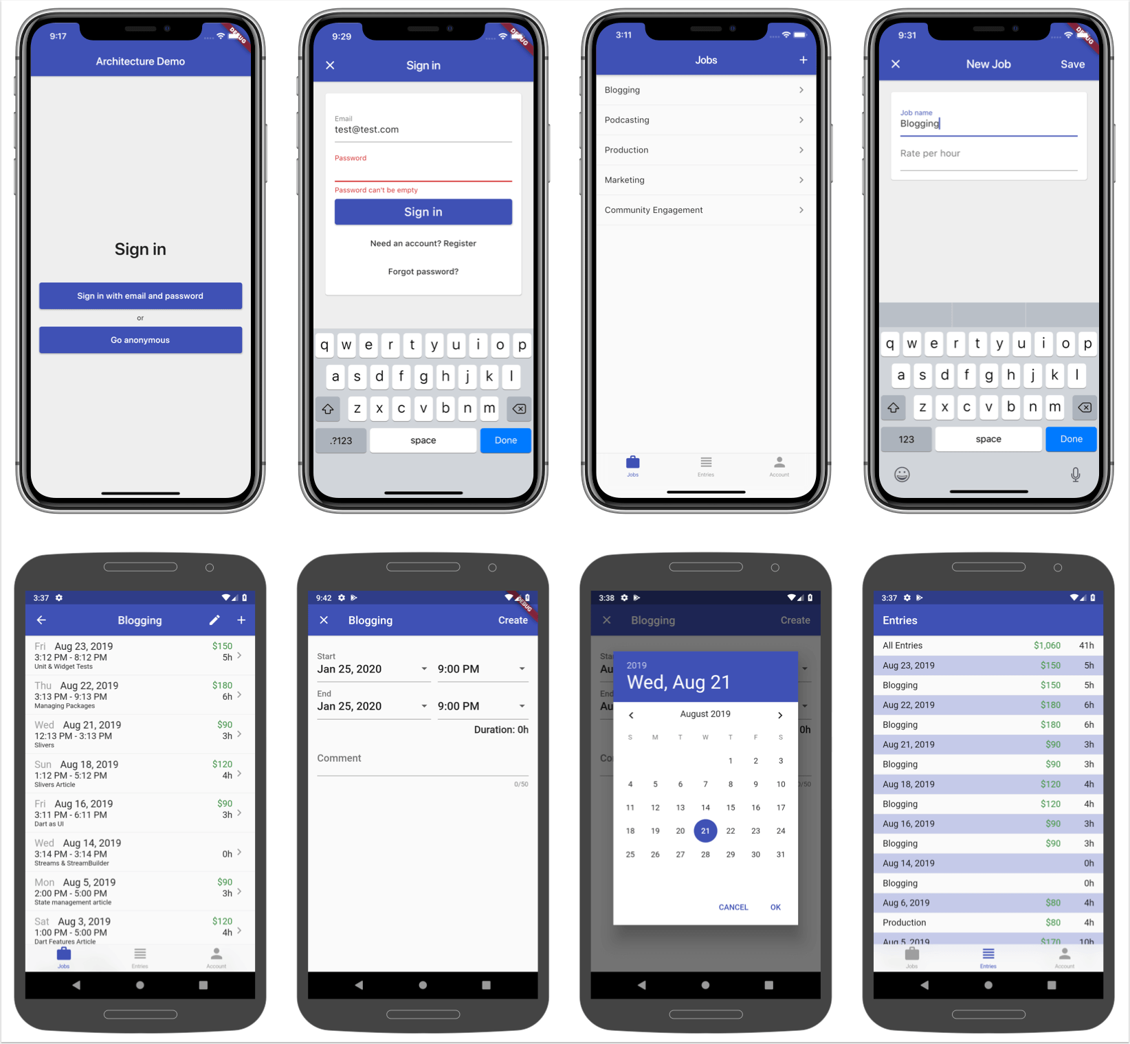 Time Tracker app screenshots