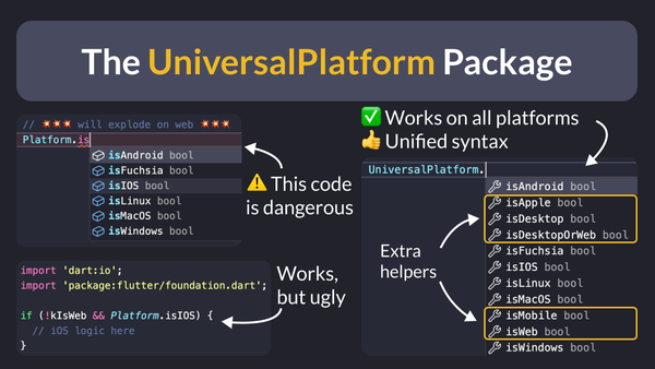 The UniversalPlatform package and its advantages compared to kIsWeb and the Platform class