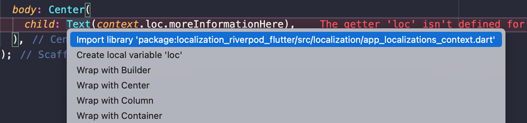 VSCode now shows the import option for our BuildContext extension