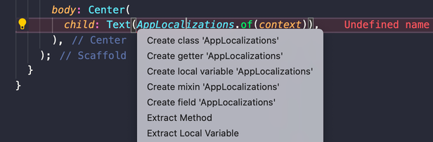 VSCode doesn't show the import option for the app_localizations.dart file