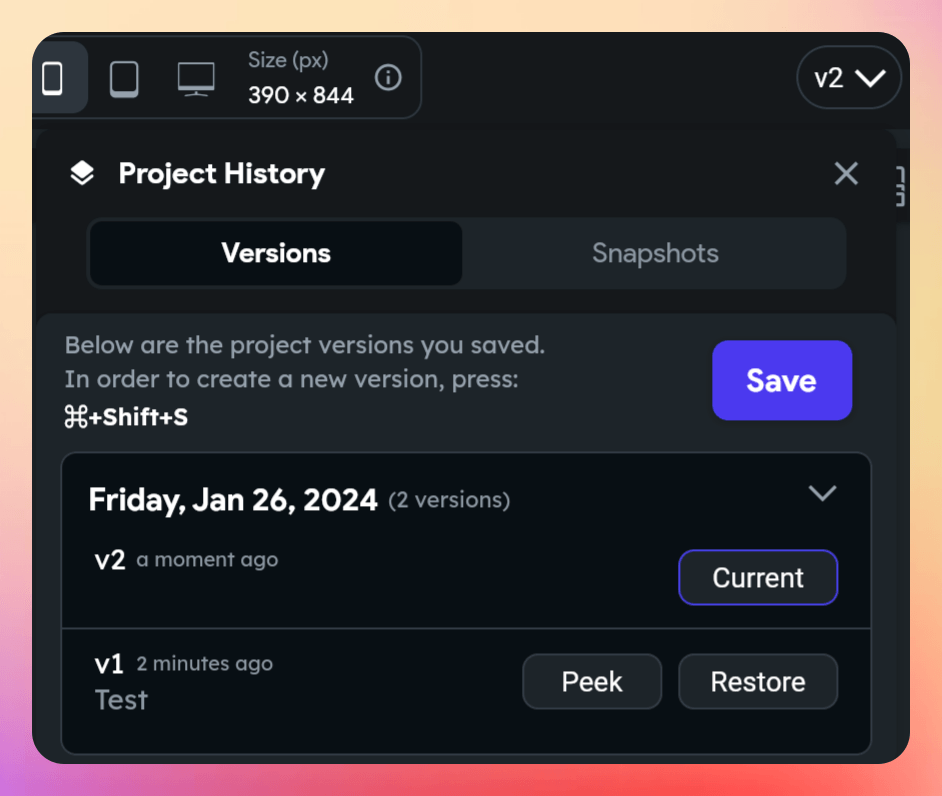 Project History window
