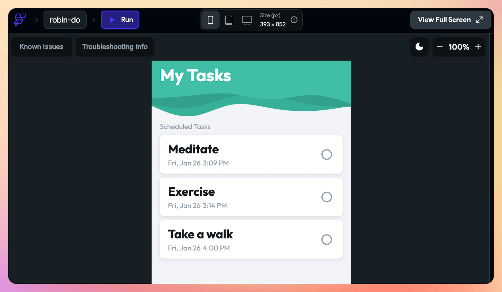 Preview of the Robin Do template app
