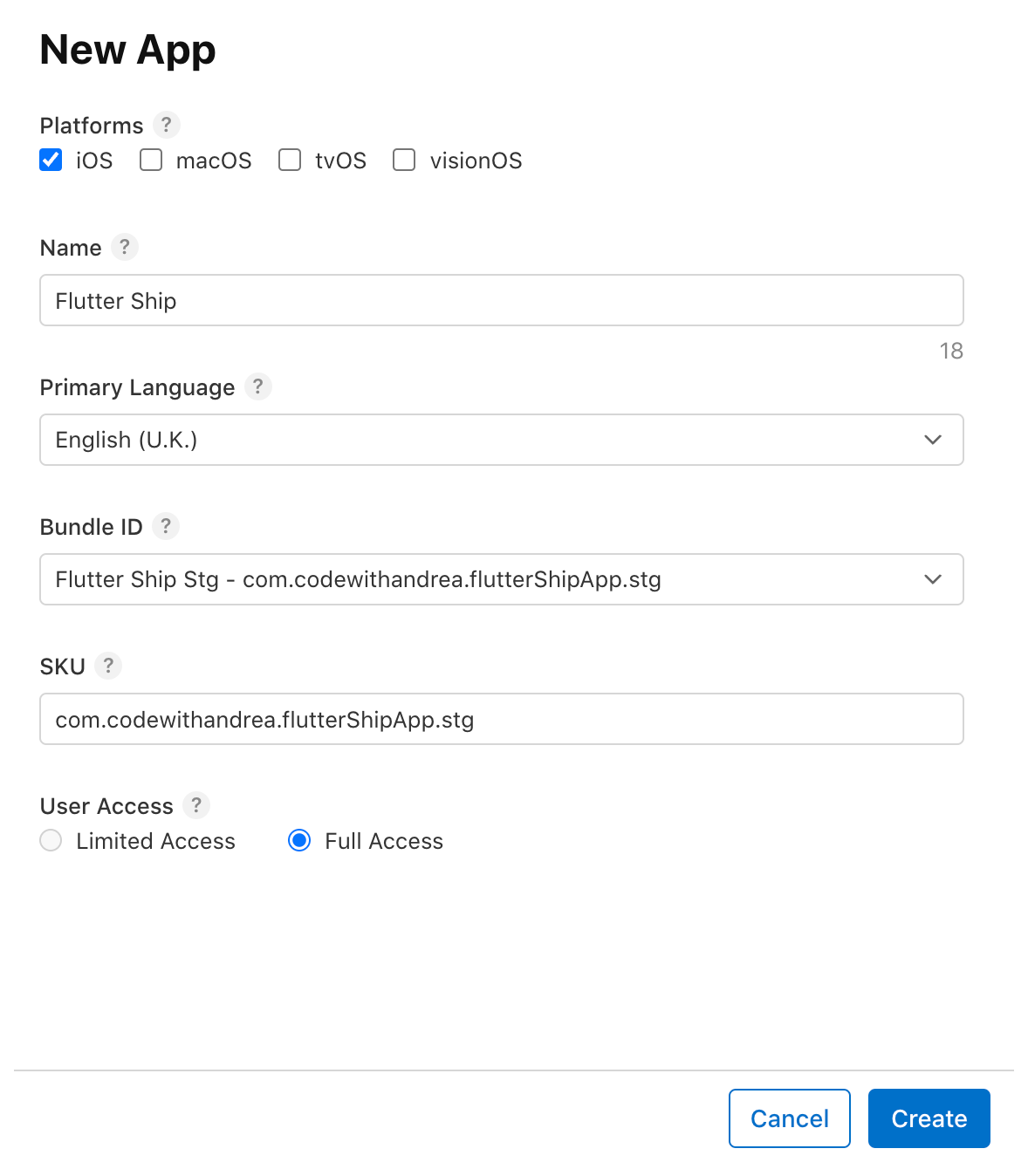 Adding the new app details