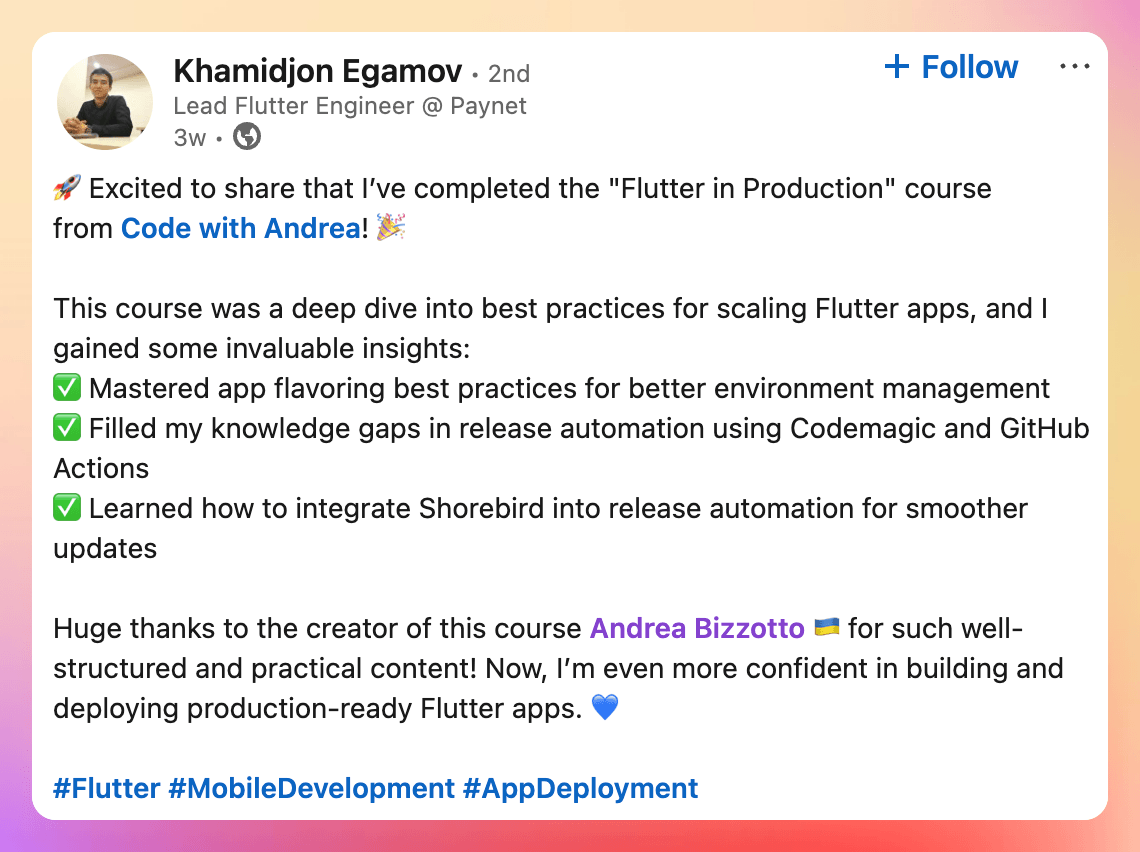 Testimonial by Khamidijon Egamov