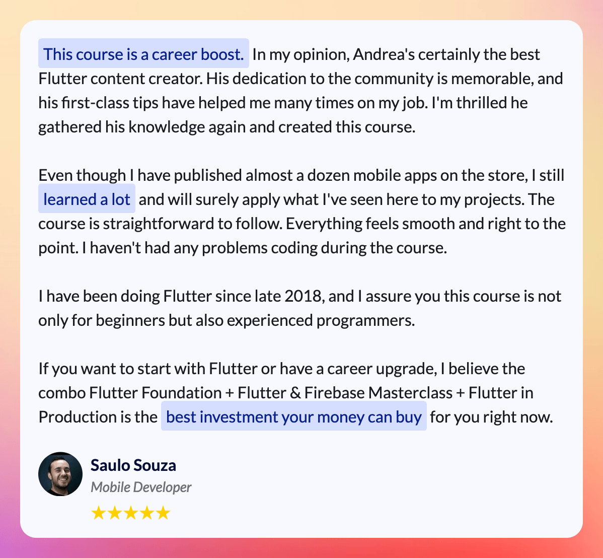 Testimonial by Saulo Souza