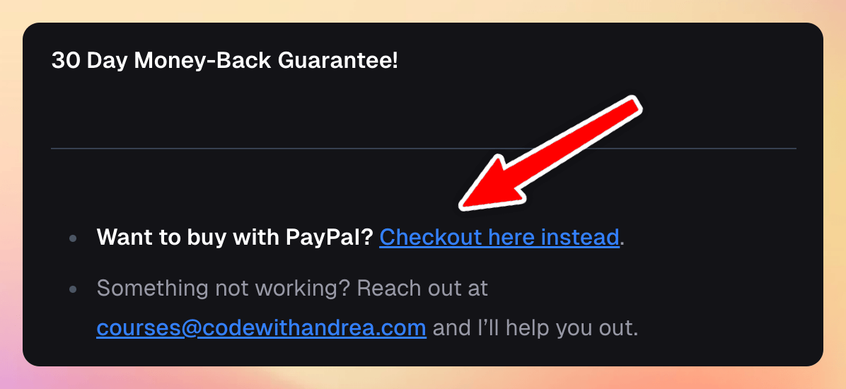 Polar checkout page (no PayPal)