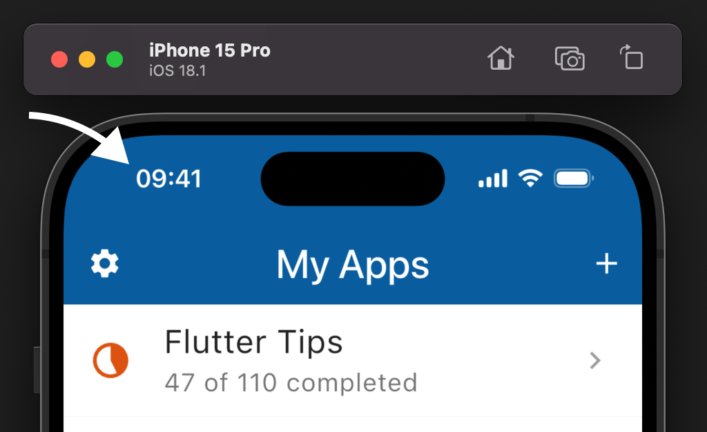 Screenshot with iOS status bar overrides