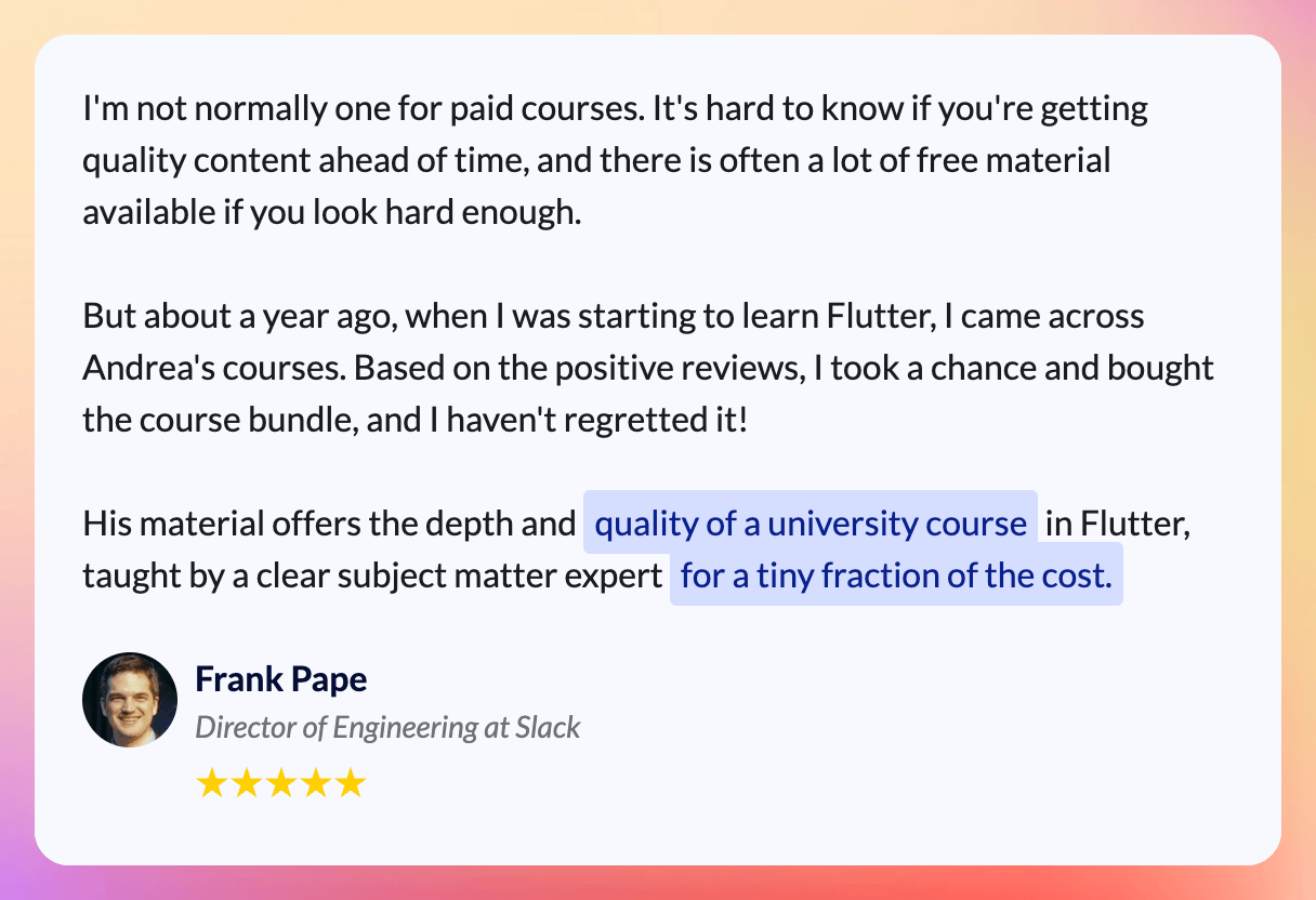 Testimonial by Frank Pape