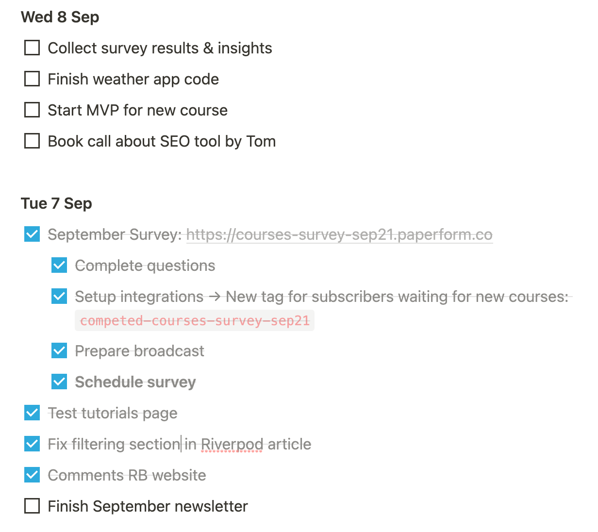 My to-do list on any given day