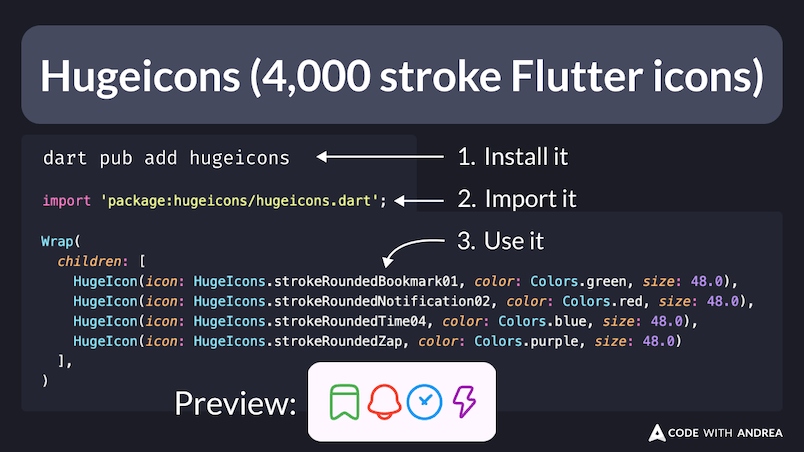 Hugeicons (4,000 stroke Flutter icons)