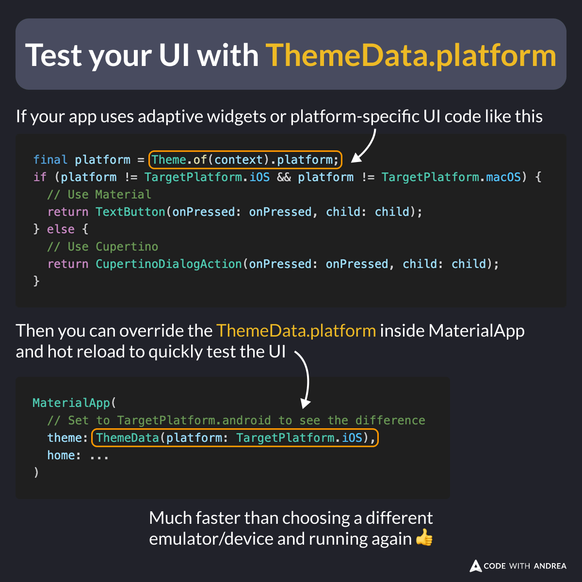 Test your UI with ThemeData.platform