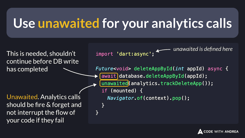 Use unawaited for your analytics calls