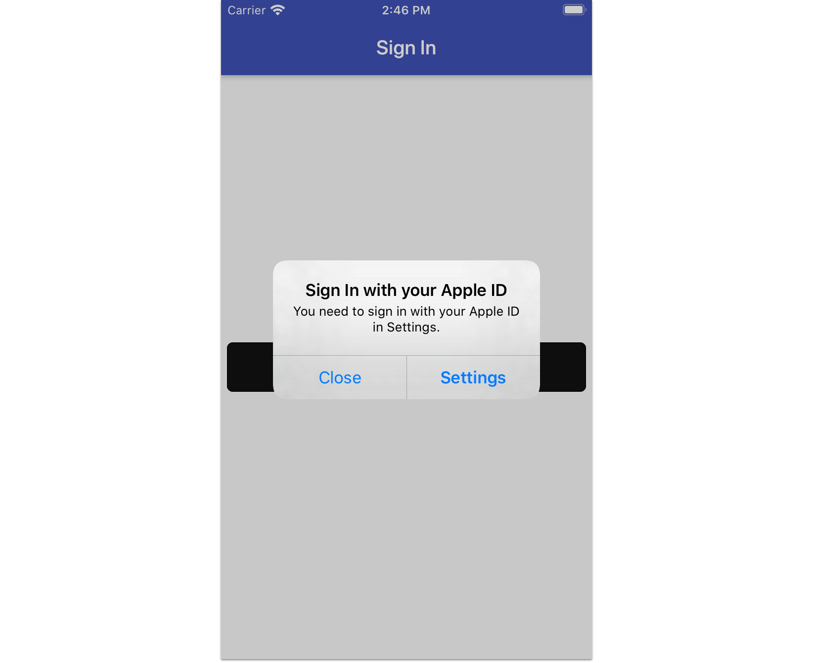 Apple Sign In Settings prompt