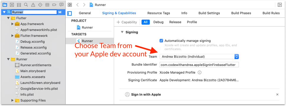 Set Code Signing options